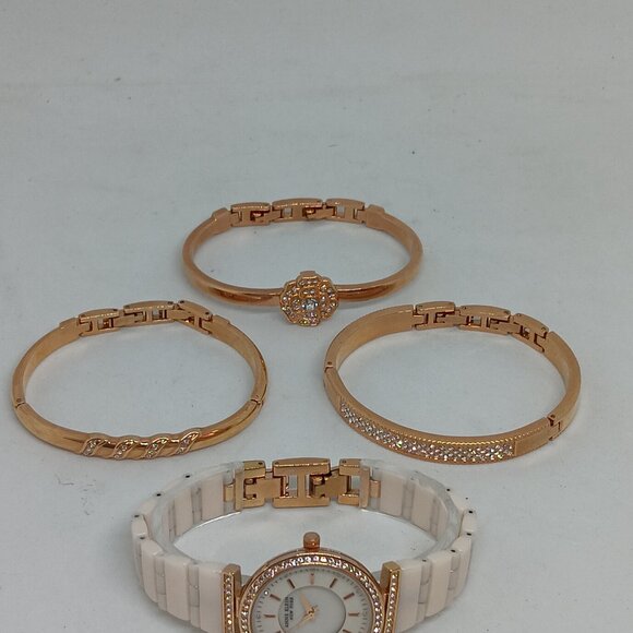 Anne Klein 12/2274RGST Women's 30mm Rose Tone + Ceramic Watch & Bracelet Set - Picture 9 of 11